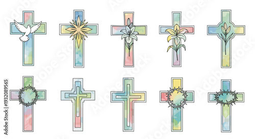 Collection of colorful decorative crosses with floral and star accents
