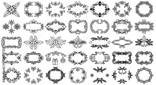 Collection of various decorative wreaths and floral frame designs