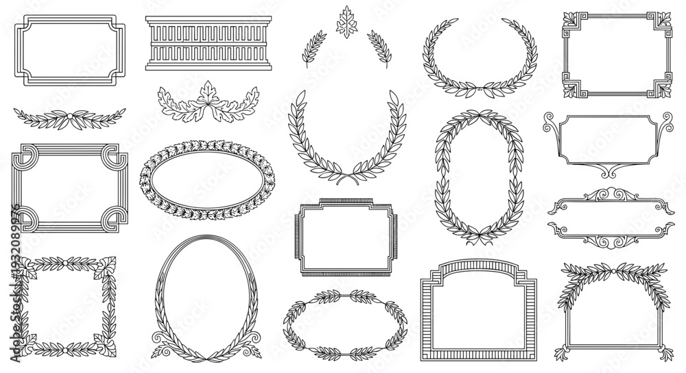 Fototapeta premium Collection of decorative empty picture frames in various shapes and styles