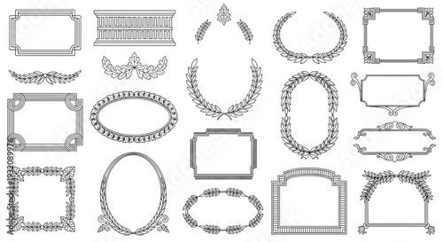 Collection of decorative empty picture frames in various shapes and styles