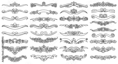 Set of vintage decorative ornamental flourishes and borders