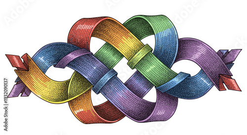Colorful intertwined ribbons creating a vibrant decorative pattern