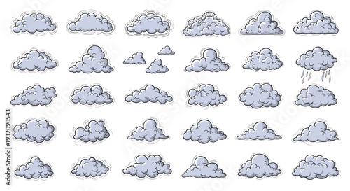 Collection of various handdrawn weather clouds illustrations