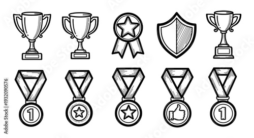 Collection of various awards and medals for achievement recognition
