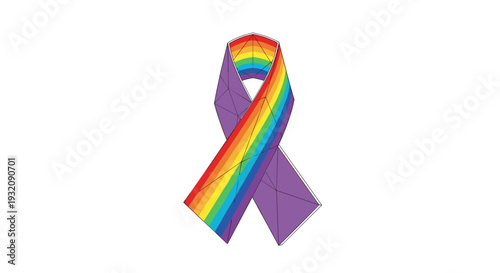 Purple awareness ribbon with rainbow stripe symbolizing support and hope