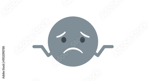 A grey emoticon with a frowning face and arms outstretched to the sides.