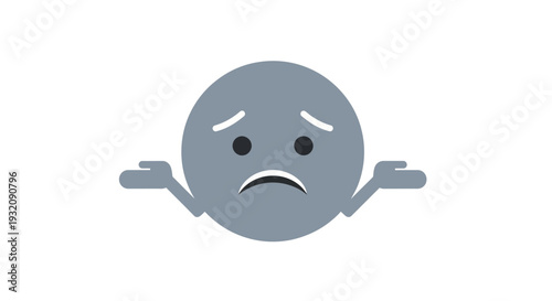 A grey emoticon with a frowning face and outstretched arms.