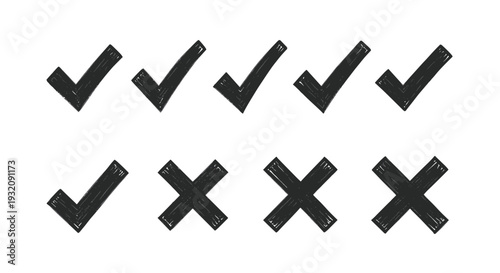 Set of black check marks and crosses