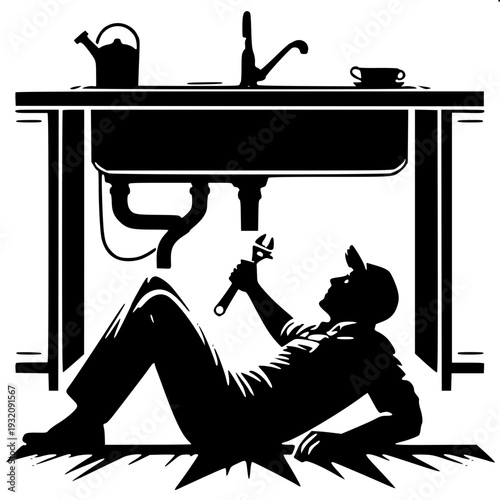 Plumbing Fix DIY Under Sink Repair Silhouette