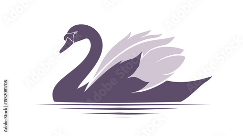 A stylized swan in shades of purple and grey, floating on water. Simple and elegant design