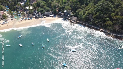 Mismaloya Beach, Mexico – Drone Flying Backward 45° Downward View