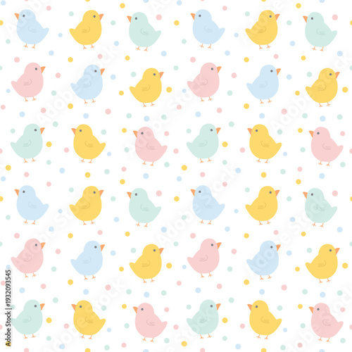 Easter chicks repeat seamless pattern vector baby chickens. 
