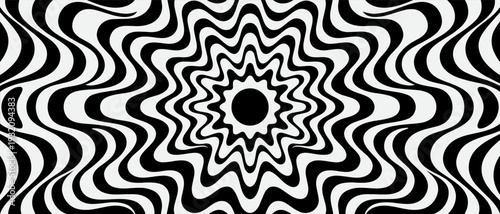 Quadro su tela Abstract organic radial wave background with bold black and beige flowing shapes