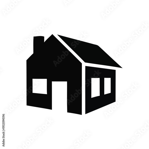 Simple House Icon with Chimney and Windows.