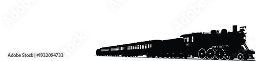 Black silhouette of a vintage steam train on a white background