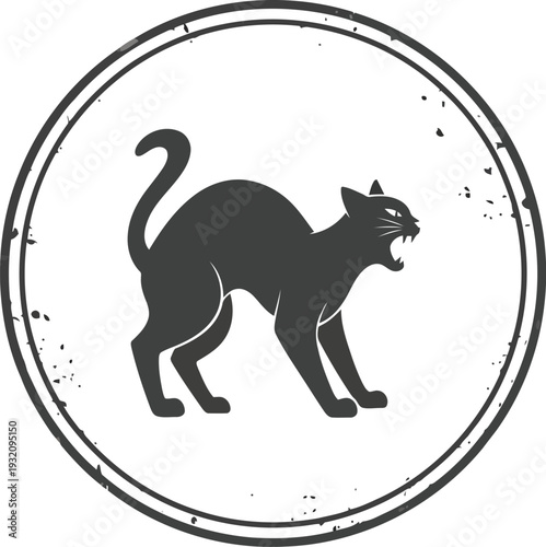 Vintage distressed black cat silhouette icon for Halloween and spooky seasonal design