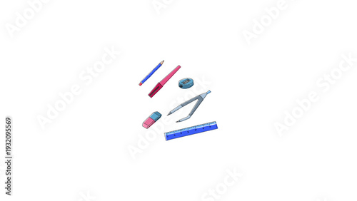 School Supplies Set with Pencil Ruler Compass and Eraser Illustration