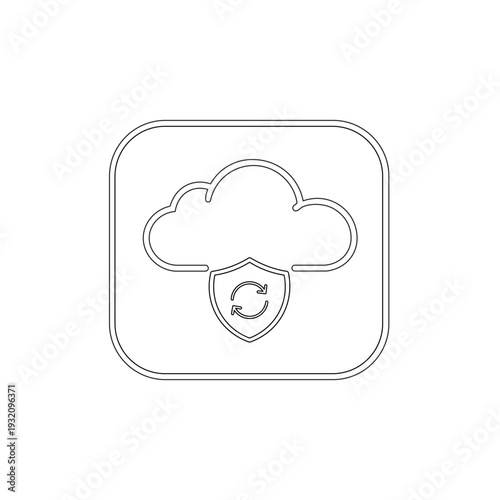 Cloud backup icon, cloud data protection outline vector