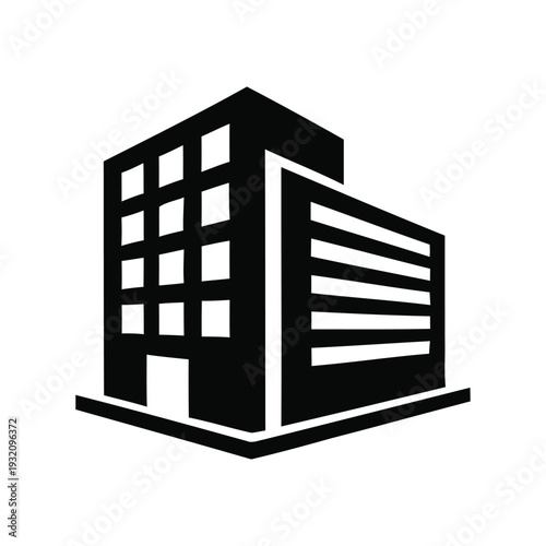 Black Modern Office Building Silhouette Icon.