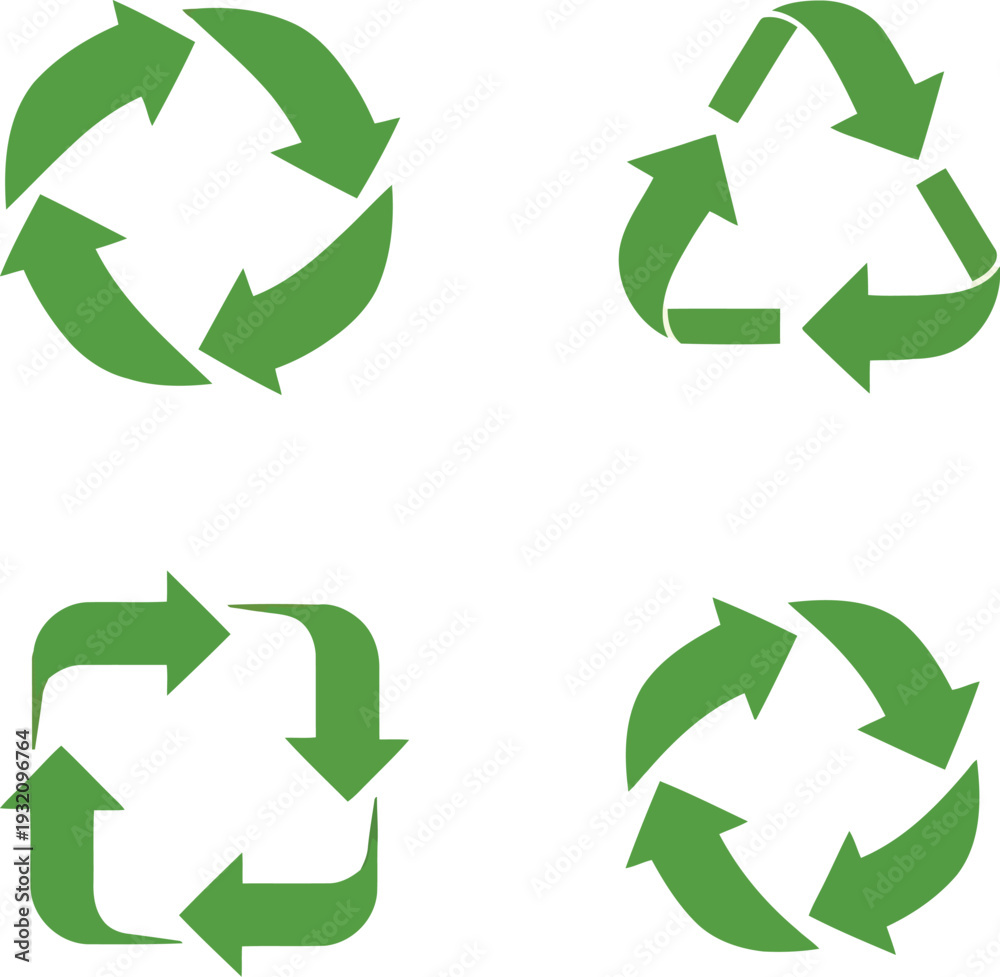 Obraz premium Green Recycling Symbols Collection Isolated on White Background for Eco-Friendly Concepts