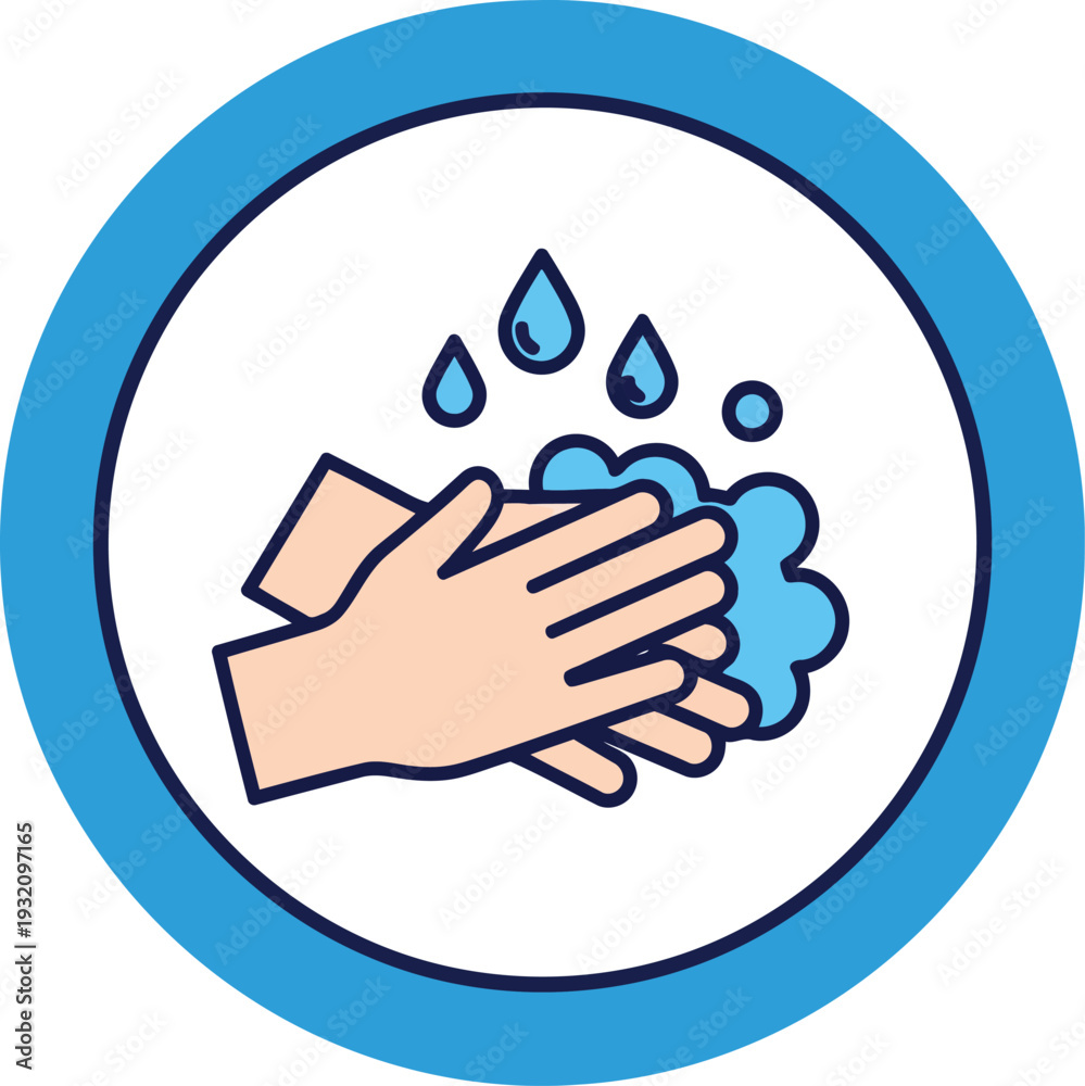 Obraz premium Hand washing icon with soap and water for hygiene, healthcare, and safety instructions