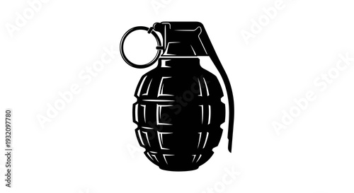 Black silhouette of a classic hand grenade with a pin and segmented body