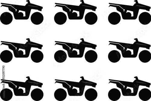 ATV quad bike silhouettes collection, off road four wheeler vehicle icon set, black vector illustration isolated on white background