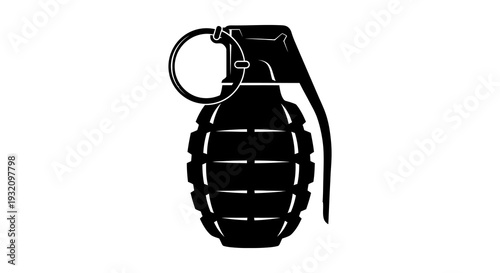 Black silhouette of a classic fragmentation hand grenade with a visible pin