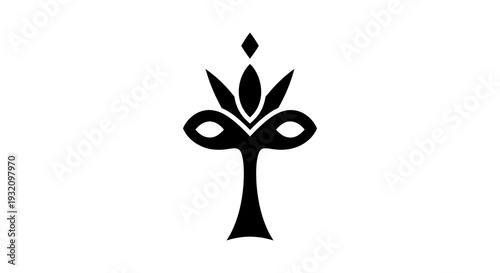 Stylized black floral design featuring a central stem and diamond accent