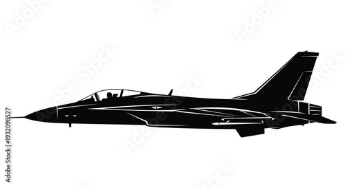 Silhouette of a modern fighter jet in black and white side view