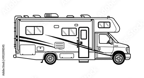 Line art illustration of a recreational vehicle a classic camper van design