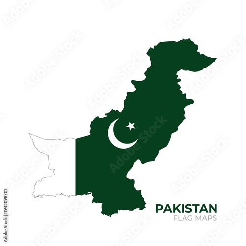 Pakistan Map with National Flag Design and Border Outline
