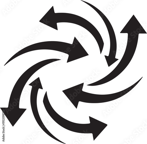 Circular arrows symbolizing rotation and cyclical movement in a dynamic graphical representation