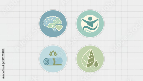 Mindful wellness icons for self care and meditation