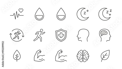 Minimalist line icons for health, wellness, and lifestyle concepts
