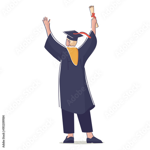 Graduate Celebrates Achievement Cartoon