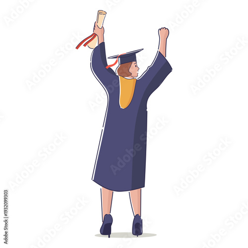 Graduate Celebrates With Diploma Cartoon