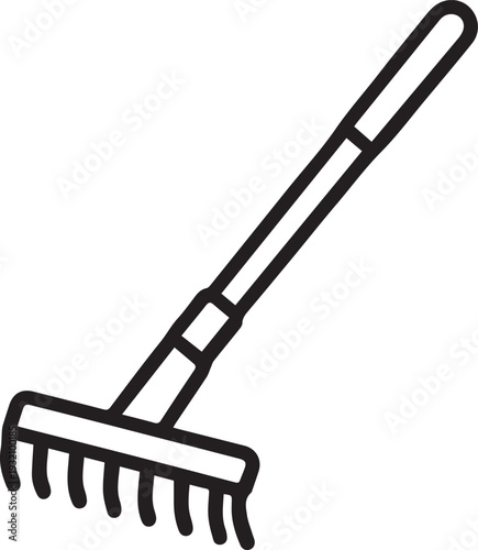 Simple illustration of a garden rake, ready for use in the outdoors.