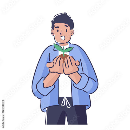 Seedling Nurtured By Man Cartoon