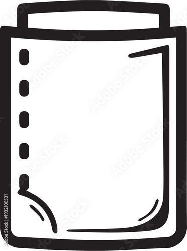 Simple monochrome outline of a notepad with a blank page, perfect for illustrating note-taking, sketching, or message.