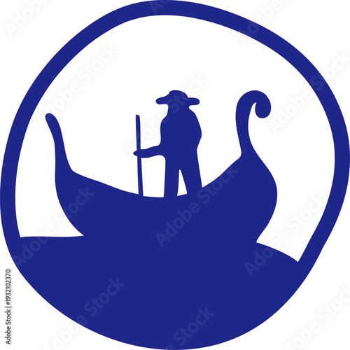 Gondolier Rowing Silhouette Emblem