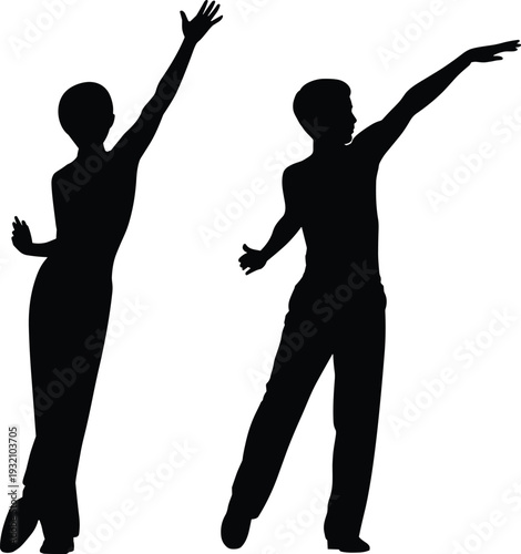 Dancing couple silhouettes, man and woman performing elegant dance pose, ballroom performance vector isolated illustration design