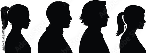 Male and female profile silhouettes set, side view head portraits collection, human face outline isolated vector illustration