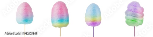 фотографія Rainbow cotton candy set, realistic fluffy candy floss on sticks collection, vib