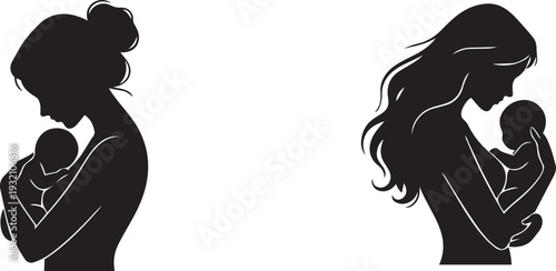 Mother and Child Silhouette Set: Love, Nurturing, and Family Bond