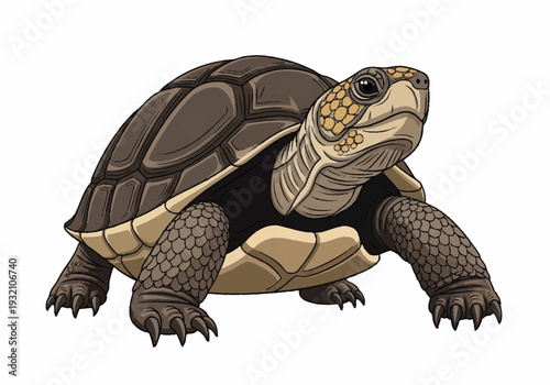 Illustration of a tortoise with detailed shell and claws.