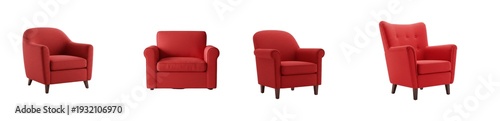 Fényképezés Red armchair set, velvet lounge chair collection, upholstered furniture for livi