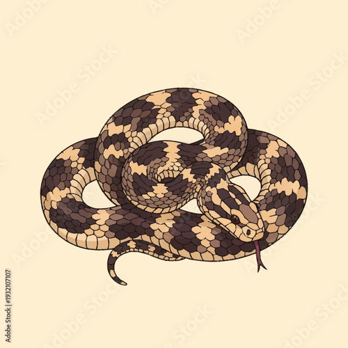 Illustration of a coiled venomous snake with distinctive markings.