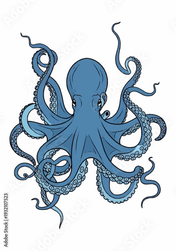 Blue octopus illustration with tentacles and suckers.