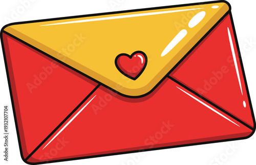 Red envelope with yellow flap and red heart on the front paper